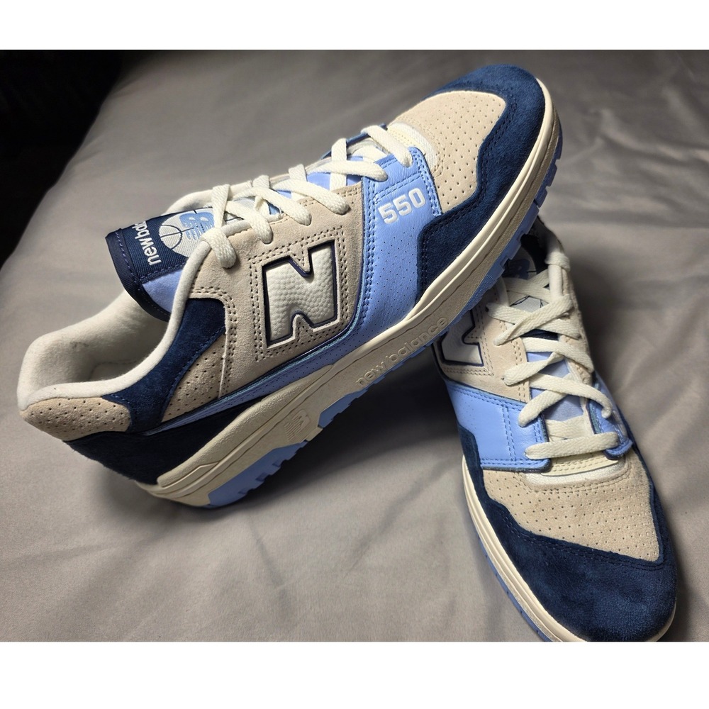 New Balance 550 Mens 10.5 Navy Electric Sky Gray Suede Leather Sneakers NWOB